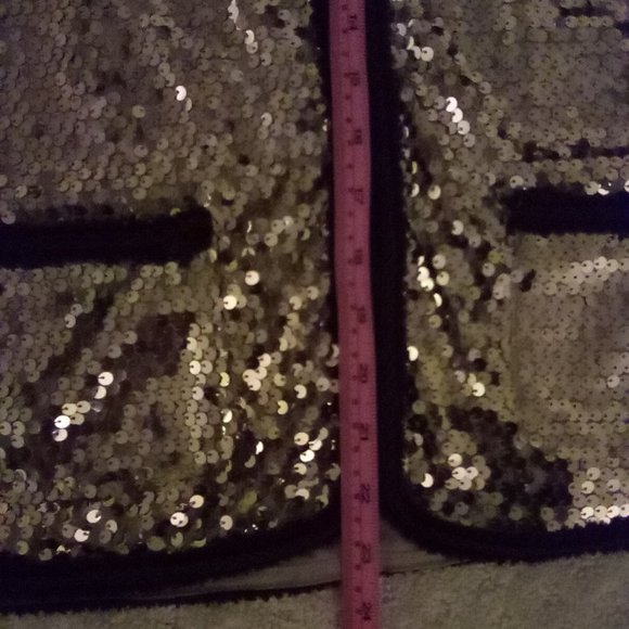 Inman Gold Sequin Brown Trimmed Evening Jacket Petite Medium - Picture 8 of 10